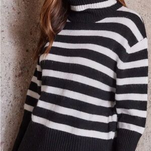 Karen Kane Oversized Black and White Striped Turtleneck Sweater